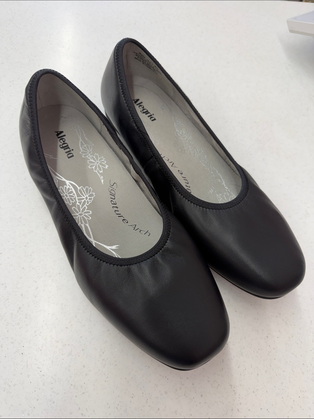 Alegria Black Leather Slip-On Flats